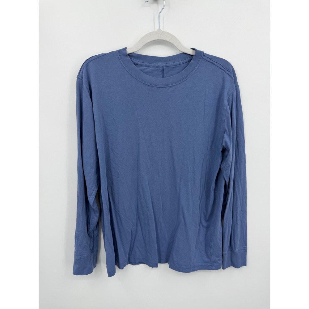 Lululemon Long Sleeve Shirt Women 8 Blue Crewneck Relaxed Cotton Blend